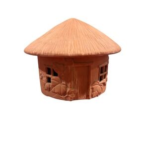 Terracotta Tea Light House Candle Holder Rustic Ceramic Cottage Lantern